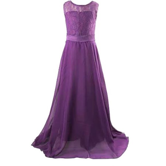 Acecharming Other - Girls purple  sleeveless lace long party dress.